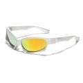 Y2K futuristic sports sunglasses with silver streamlined frame and gradient orange lenses - Silver Frame Red Mirror Lens
