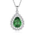 Collana con smeraldo a goccia e doppio alone di diamanti con finitura in argento - Argento 925 / Smeraldo