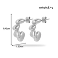 Polished silver stainless steel puffed heart earrings with dimensions and weight specs - ER-1318/Puffy Heart Bubble Earrings