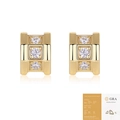Elegant gold earrings with three Moissanite gems and authentic GRA certificate - E14909 Geometric Rectangle (With GRA Certificate)