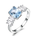 925 silver ring featuring rectangle light blue gemstone and side accent diamonds - Size 5 / Rectangular Baguette Style (RUJ096B-1) / Light Blue
