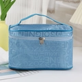 Blue large capacity vanity case with zipper handle and stylish embossed letters - Blue