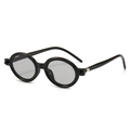 Gafas de sol ovaladas negras retro con lentes gris oscuro y detalles de metal plateado - Marco Negro Lentes Gris Claro