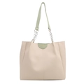 Large color-block tote bag in cream white and mint green with silver chain straps - No Pendant / Green