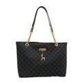 Borsa tote nera con motivo a rombi, catena dorata e ciondolo a forma di cervo moda - Nero