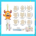 DIY wooden monster wind chime kit with size measurements and colorful craft accessories - 9Pcs Monster Theme Kit