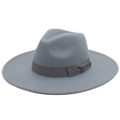 Elegant grey wide brim wool felt fedora hat with bow ribbon for women's winter style - Adult (57-60cm) / 9.5cm Wide Brim / Light Gray
