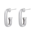 Détails macro de boucles d'oreilles argentées en U avec finition en métal poli épuré - VE1206 Puces d'Oreilles en Forme de U / Or blanc