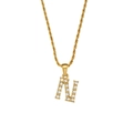 Elegant gold-tone rope chain necklace featuring a zircon-encrusted capital letter N pendant - Letter N