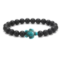 Elastic beaded bracelet with matte black stone beads and a turquoise turtle charm - Frosted