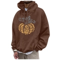 Men's dark brown fleece hoodie featuring an orange Thanksgiving pumpkin art print - S / Dark Brown Scroll Pumpkin (56)