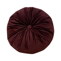Dark red velvet round pumpkin throw pillow with decorative pleated texture and center button - Diameter 35cm / Burgundy
