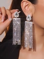Luxurious silver tassel earrings with sparkling rhinestones in a long fringed variant - Extra Long Exaggerated Tassel / Silver