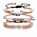 Set de tres pulseras de cobre con mano de Fátima y circonitas de colores - Oro Rosa (Set de 3)