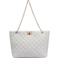 White quilted tote bag with gold chain strap and rectangular metal turn-lock closure - Off-white