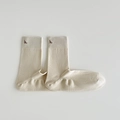 Beige mid-calf cotton business socks with ribbed cuffs and embroidered logo detail - One Size / Beige