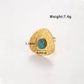 Golden woven texture snake ring featuring an oval turquoise stone setting - Shield Woven Texture Open Style (TR086) / Gold