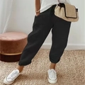 Damen Haremshose aus Baumwolle und Leinen in Schwarz mit Kordelzug und praktischen Taschen - S / Unterteile / Schwarz
