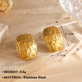 Golden oval stainless steel earrings with hammer texture finish and 2.1cm size - Gold Water Ripple Rectangle Stud Earrings