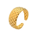 Detail of gold-plated stainless steel ring with elegant quilted texture and open band - Gold Quilted Texture
