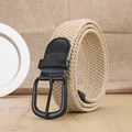 Cintura elastica intrecciata kaki unisex con fibbia in metallo nero e pelle - Fibbia Nera Beige / 100cm