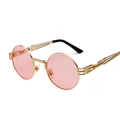 Steampunk round sunglasses with gold metal frame and light pink lenses for men and women - Gold Frame Ocean Pink C32