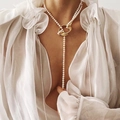 SY302-Collana Lunga di Perle con Triplo Anello