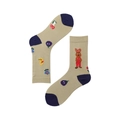 Beige cotton socks with navy accents and forest animal jacquard patterns - 35-39 / Squirrel in Red Pants