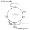 Pulsera de cuentas de acero inoxidable plateado con dijes de corazón y circón 18k - Pulsera de Corazón Color Acero (16+5cm)