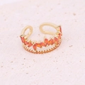 Anillo dorado ajustable con doble fila de circonitas naranjas marquesa y redondas - Doble Capa Marquesa Zircón Naranja Rojo (2#)