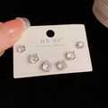 Three pairs of round cubic zirconia stud earrings in different sizes with silver prongs - Silver-Rhinestone Round Set (97#)