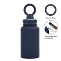 Dark blue matte stainless steel sports water bottle with magnetic phone holder ring - 650ml / Indigo Blue