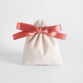 Creamy white velvet jewelry pouch with elegant pink satin drawstring bow closure - 7*9cm / Cream with Dusty Rose