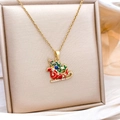 Christmas sleigh pendant necklace in gold finish with red enamel and multicolor zircons - Christmas Sleigh / Gold
