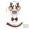 Set costume da renna 4 pezzi con cerchietto, maschera, farfallino e coda di peluche - Set 3 pezzi renna in ferro + Adesivo per il viso di cervo