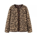 Giacca in pile leopardata da donna con scollo rotondo e rifiniture marroni stile minimal - S / Caffè C9