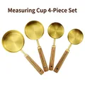 4-piece gold stainless steel measuring cup set with acacia wood handles and scale marks - Gold Measuring Cup Set of 4