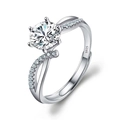 Elegant S925 sterling silver ring with six-prong round cut moissanite and twisted band - Adjustable Open / Cecilia Style Ring 1ct