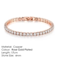 Elegant 17cm rose gold plated tennis bracelet featuring 4mm round cubic zirconia stones - 4mm Rose Gold 17cm