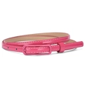 Glossy pink patent leather skinny belt with white stitching and matching buckle - Rose Red