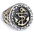 Men's vintage stainless steel nautical anchor ring with silver and gold two-tone finish - Two-Tone Anchor Style (18403-2 Two-Tone)