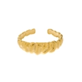 Close-up of golden croissant ring with elegant textured ripple design and open band - Gold Croissant Wave
