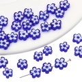 Flat 6mm blue millefiori glass flower beads for DIY handmade jewelry crafting - Sapphire Blue