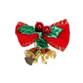 Fiocco natalizio con foglie glitterate verdi e campanellini rossi su bianco - Fiocco Di Velluto Rosso Con Foglie Verdi E Campanelli Rossi (Fiocco Di Natale 1)