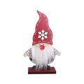 Gnome de Noël nordique en bois avec chapeau rouge à flocons et barbe en peluche - Chapeau Rouge avec Cadeau