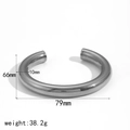Polished silver double-teardrop open bangle with detailed size and weight specifications - Silver Thick Round Arc Style (TB7127-S)