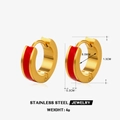 18K gold plated stainless steel small hoop earrings with vibrant red enamel finish - Red