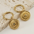 Boucle d'oreille en acier doré 18K avec motif soleil et incrustation de zircon - Style Rayon de Soleil à Diamant Unique Transparent (479)