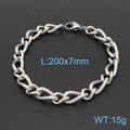 Bracciale a catena da 7mm in acciaio inossidabile argento con chiusura a moschettone - Chiusura a Moschettone 1-1 Catena Curb a Trama Lunga / 20cm / Color Acciaio