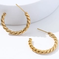 Polished golden 18K twisted rope C-shaped titanium steel hoop earrings on white stand - Triple Line Twisted C-Shape Earrings (MS-024) / 25mm / Gold